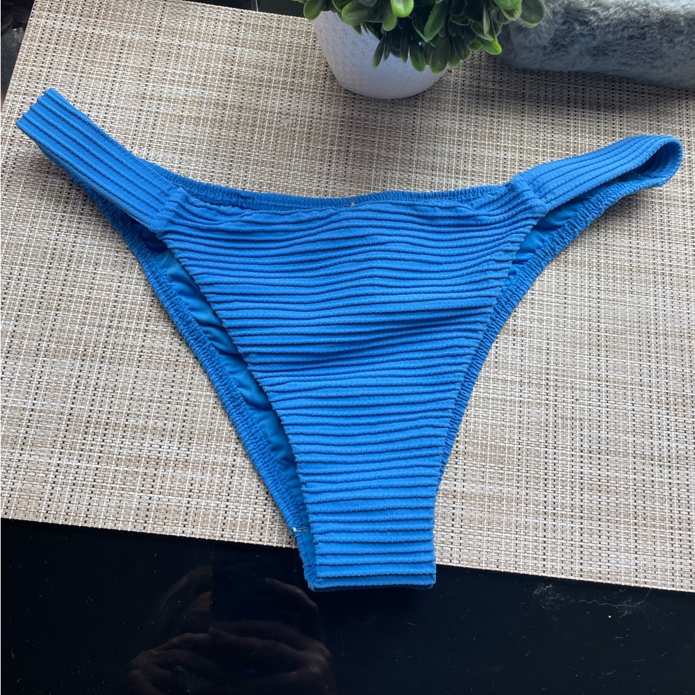 NWOT Vix blue ribbed bikini bottoms sz L